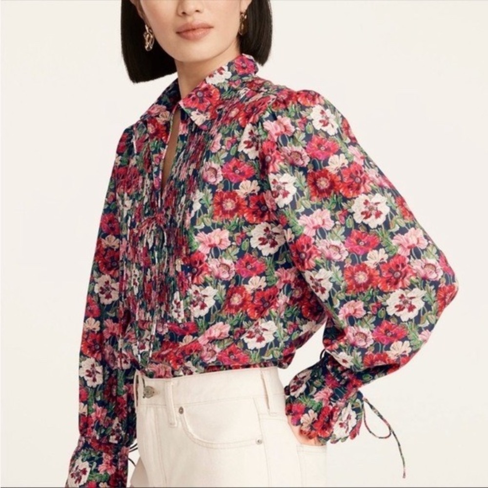 J.Crew Liberty Cotton Long Sleeve Poppy Amelie Floral Blouse Women's Size Small